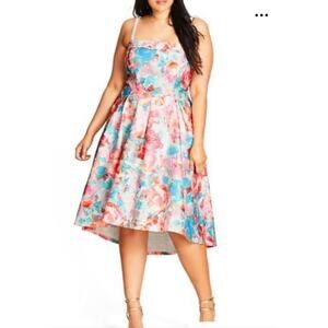 CITY CHIC Peach Floral Hi Low DRESS Size XS 14 Plus Cocktail Party Wedding Retro